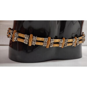 Vintage COMECO Tribal Belt Unisex Med 29 Jungle Ethnic Rocker WOOD METAL PLASTIC